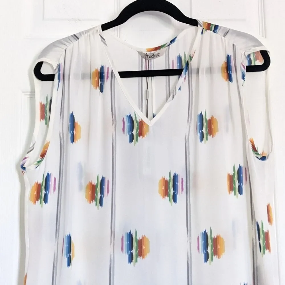 Tucker The Muscle Tee Follow the Rainbow Silk Blouse Top Sheer